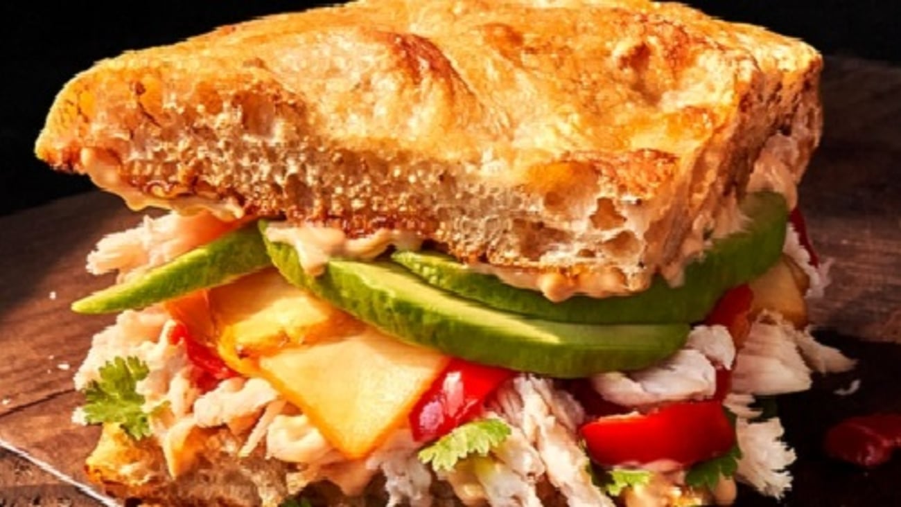 a close up of a Panera Bread sandwich