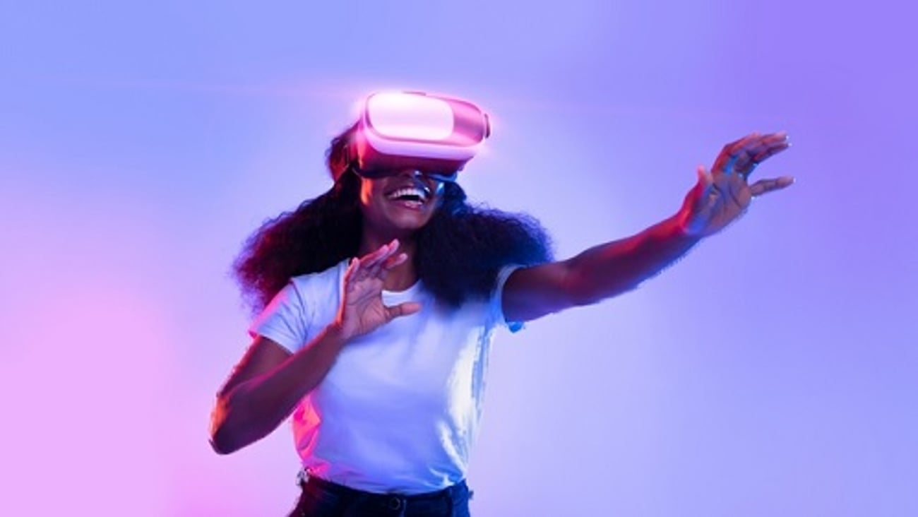 AR VR headset happy woman