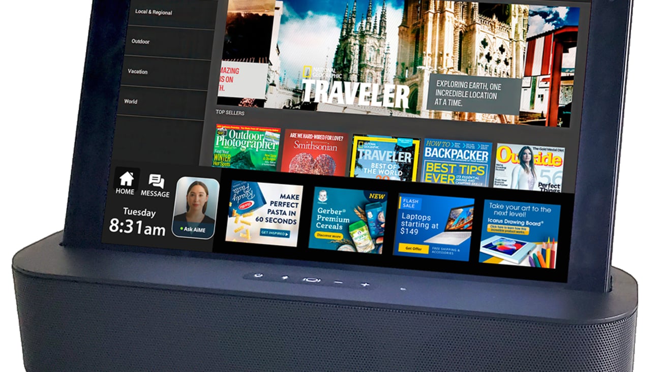 tablet displaying magazine titles