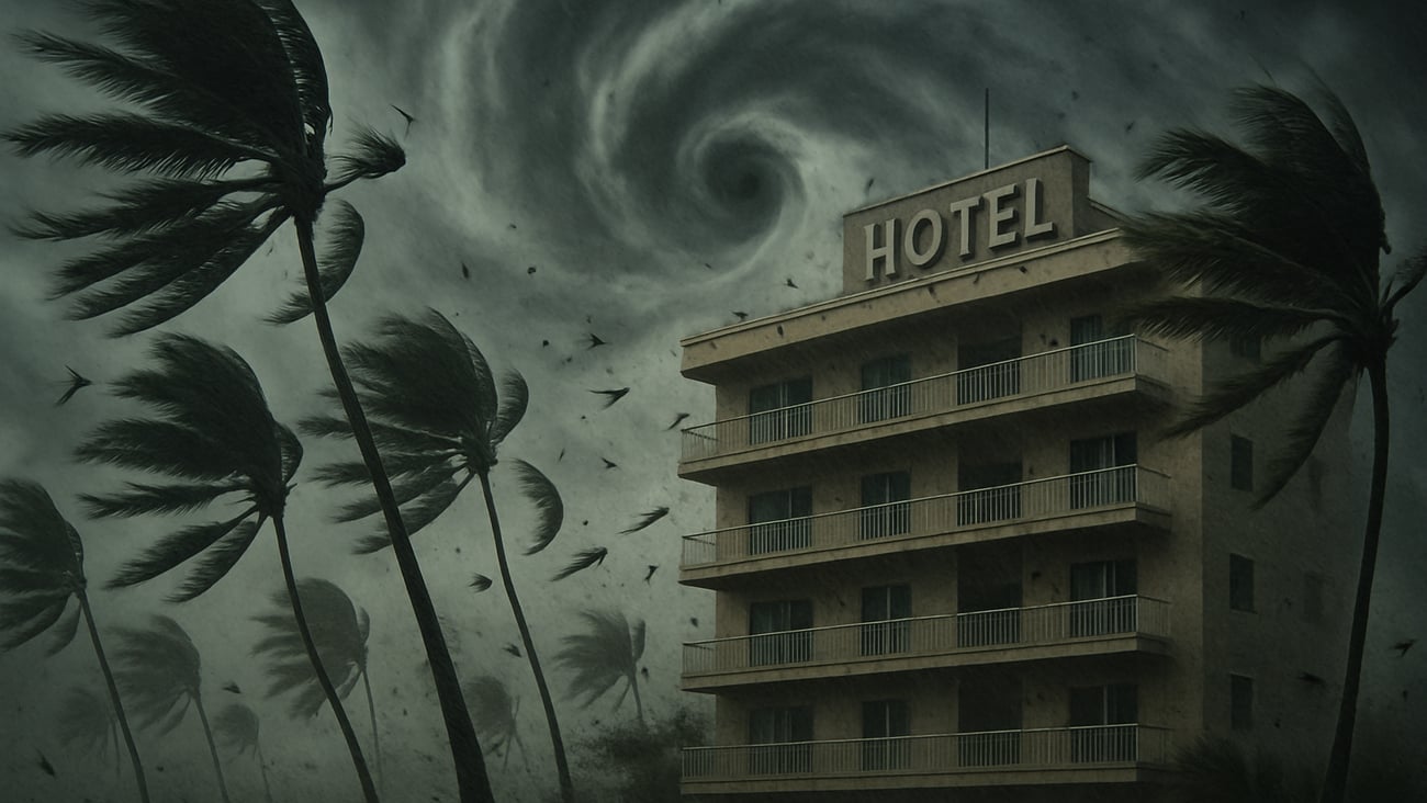 hotel with a hurricane behind it