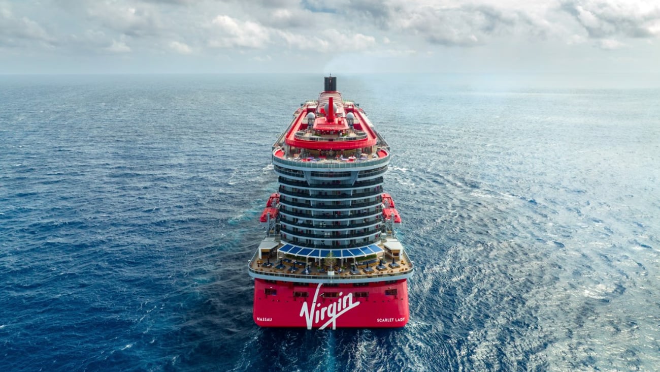 back of a virgin voyages cruise ship