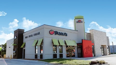 Fazoli's restaurant and a sign on the side of a building