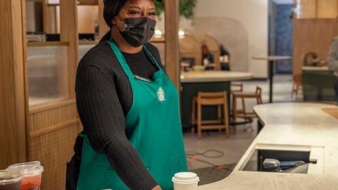 starbucks coffee mask employee in NYC 