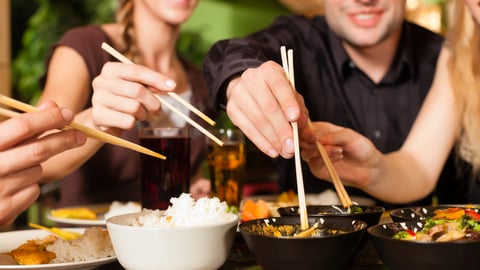 Family eating with chopsticks at a Chinese restaurant