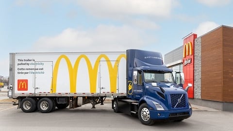 The Volvo VNR Electric, ideally suited for local and regional freight distribution, is now at work delivering supplies to McDonald’s restaurants in the Montreal area and helping to reduce greenhouse gas emissions at the same time. (CNW Group/McDonald's Canada)