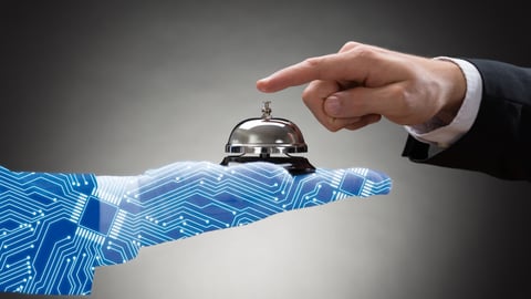 AI hand holding hotel bell for service