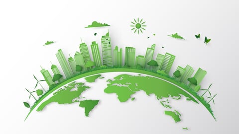 green buildings on earth surface