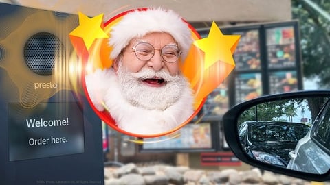 Santa Claus in the presto drive-thru