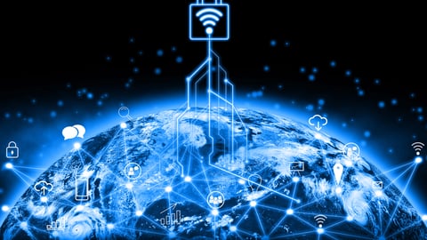 internet and iot connections worldwide with security icon