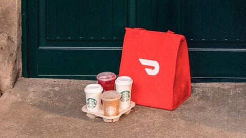 Starbucks coffee drinks red DoorDash bag