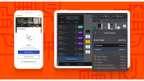 tablet and monitor displaying toast tables software program