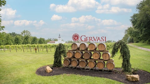 Gervasi Vineyard wine barrels sign