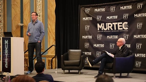 Metrock and Stine on the MURTEC 2023 stage talking about voice AI