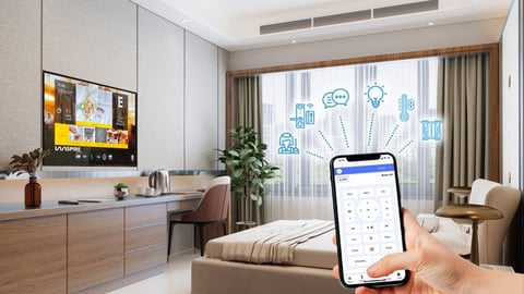 smartphone connected to hotel guestroom TV