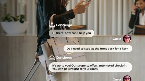 woman with suitcase texting AI messaging solution