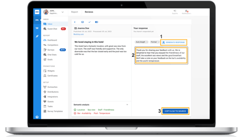 laptop displaying TrustYou responseAI program