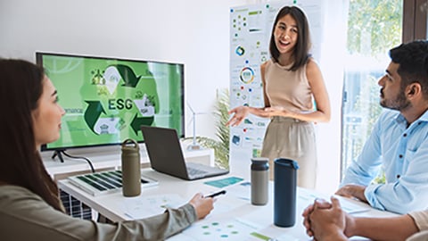 woman discussing ESG goals in a meeting