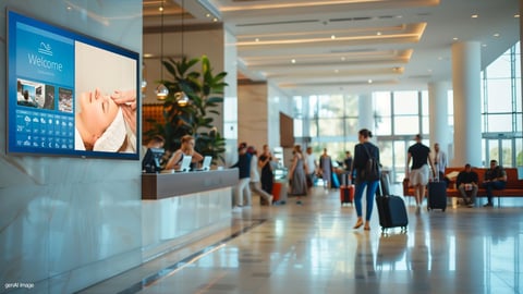 hotel lobby with digital signage