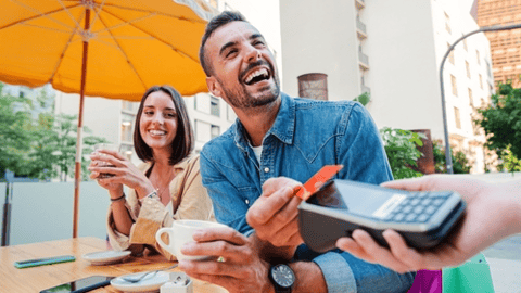 happy outdoor diners tableside payment