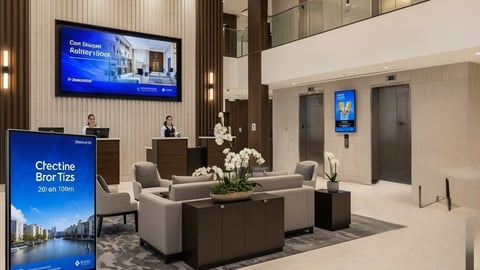 Hotel lobby with digital signage