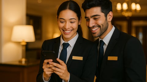 hotel staff doing mobile training