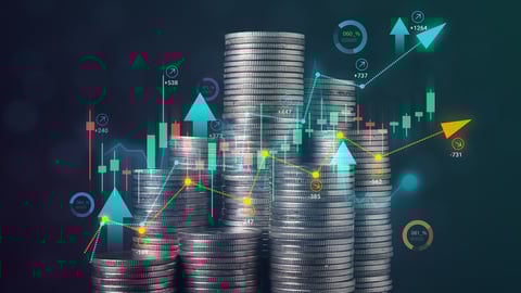 Stack of coins with graph chart growth up, Business marketing; Shutterstock ID 2302586965
