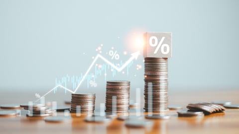Finance chart showed a significant increase in stock market profits, driven by higher interest rates and steady growth in money investments. finance, growth, increase, interest, money, profit, stock.; Shutterstock ID 2473124043