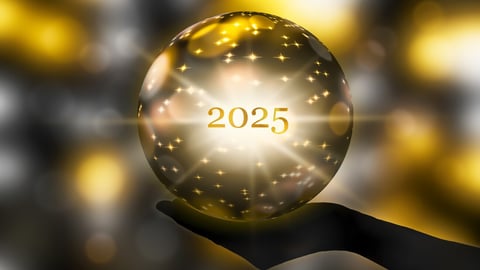 fortunetelling 2025 with a crystal ball in a hand, festive atmosphere for happy new year party or award ceremony or other celebrations, 3d illustration; Shutterstock ID 2502782743