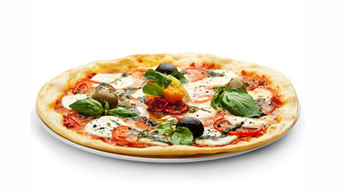 gourmet pizza with basil and mozzarella