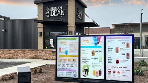 Human Bean digital menu boards in drive-thru