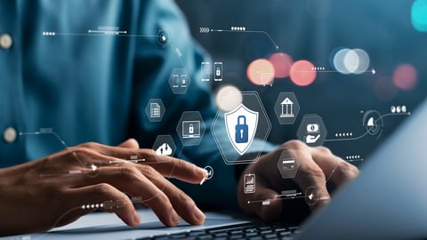 cybersecurity concept Global network security technology, business people protect personal information. Encryption with a padlock icon on the virtual interface.; Shutterstock ID 2164910349