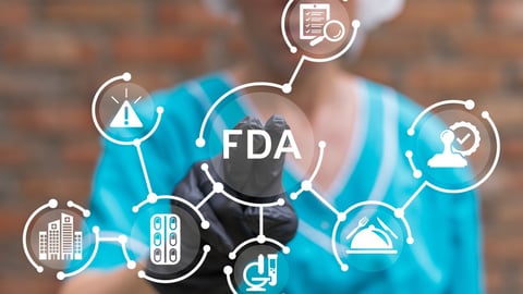 Doctor working on virtual touch screen presses abbreviation: FDA. Food and Drug Administration ( FDA ) Department Service Medical Concept.; Shutterstock ID 2462849701