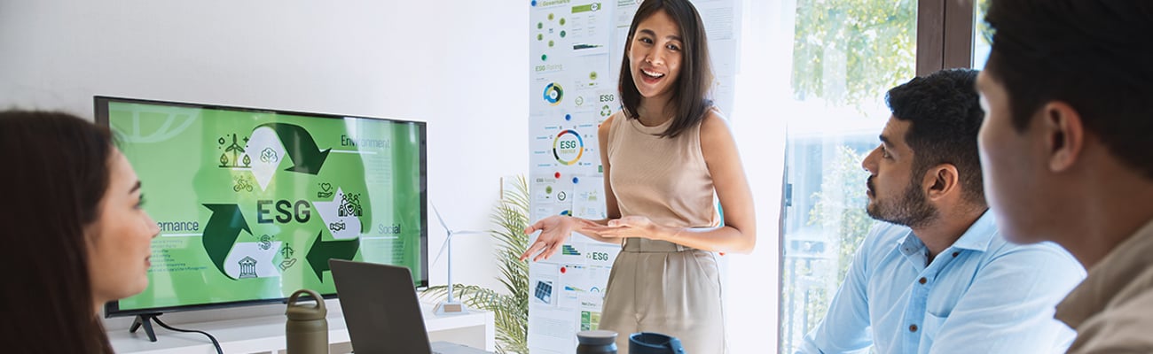 woman discussing ESG goals in a meeting