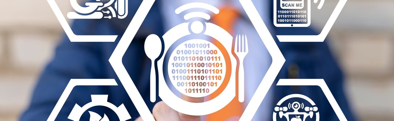 Concept of food technology. Eco Nutrition Tech. Smart restaurant, online order food, modern drone delivery.; Shutterstock ID 2205977021