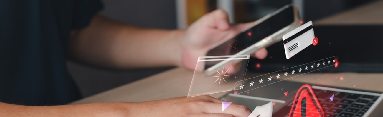 Scam alert, software warning fraud, cyber security. Hacker detection cyber attack on computer network, virus, spyware, malware, malicious software and cybercrime, online website. Protect information; Shutterstock ID 2396156085
