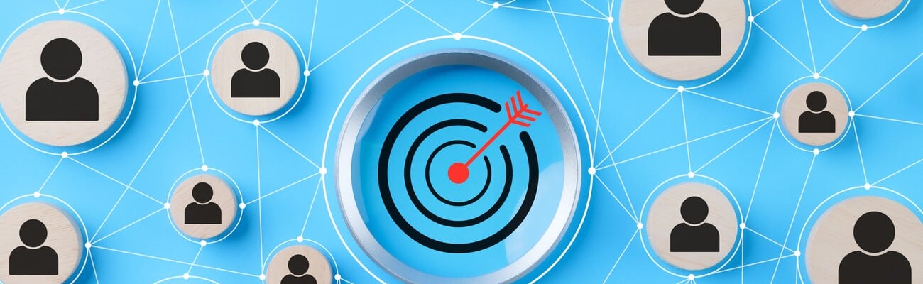 CRM, Customer relationship management concept. Graphic illustration of customer profiles connected to a target, representing customer relationship management and targeted marketing strategies.; Shutterstock ID 2438113671