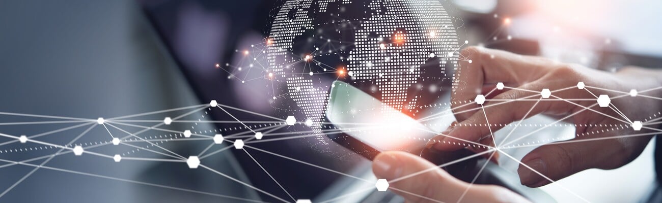 Digital technology, internet network connection, big data, digital marketing IoT internet of things. Woman using mobile phone and laptop computer surfing internet, innovative technology background; Shutterstock ID 2446979289