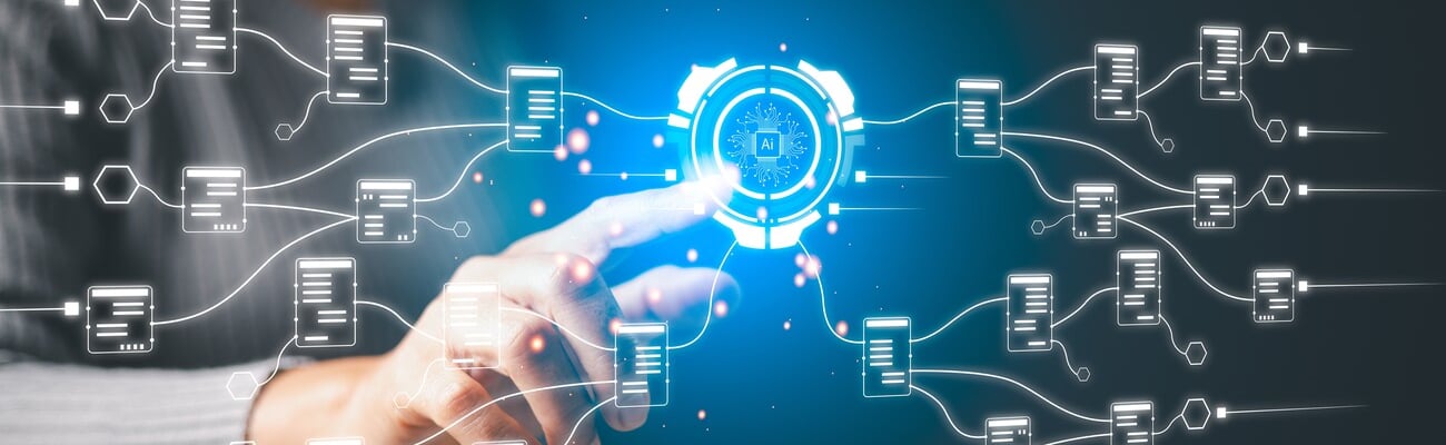 AI-powered software leverages digital technology to enhance business management by processing and organizing information from vast amounts of data on computer systems. document, technology, online.; Shutterstock ID 2473123561