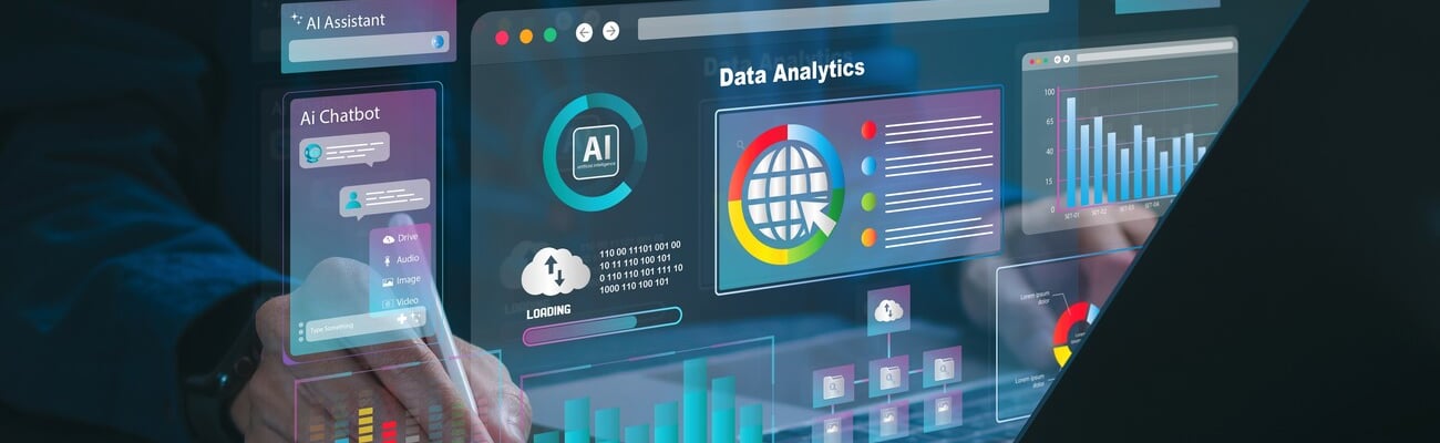 Data analytics automated with AI technology. Businessman use laptop and dashboard for Automating Data Management Analytics and Business Reports with KPI. AI chat bot. Database. Sales. Marketing. ; Shutterstock ID 2495451873