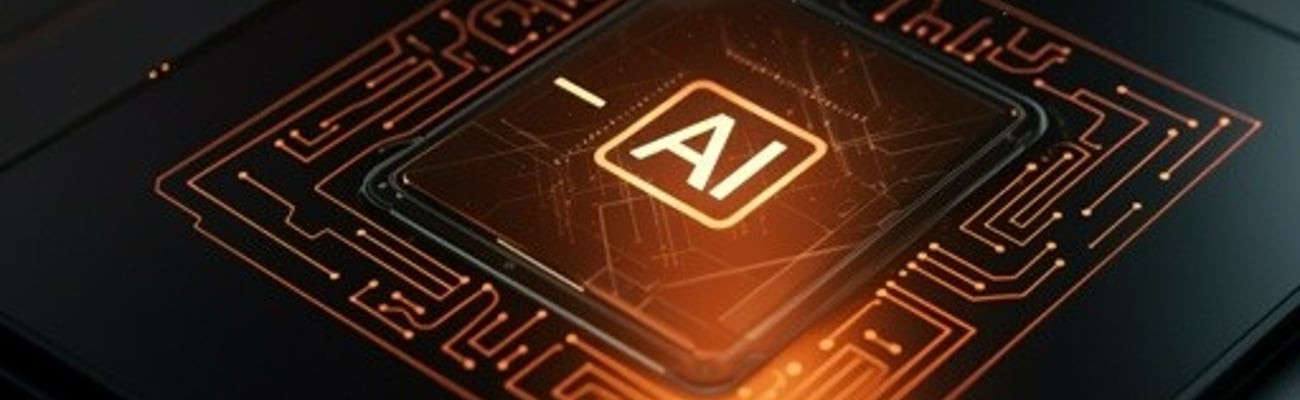 Innovation + AI with clean background, digital treatment with orange tint; Shutterstock ID 2519298801