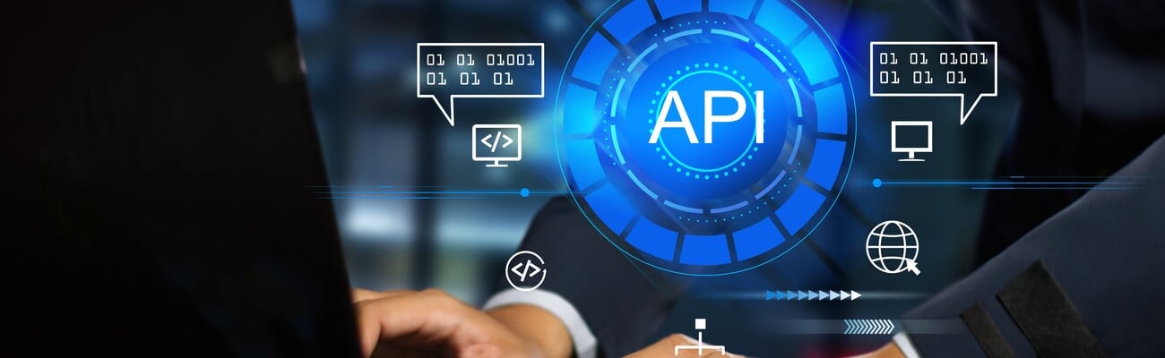 The API  (application programming interface) provides the interface for communication between applications, simplifying application integration.; Shutterstock ID 2313337017