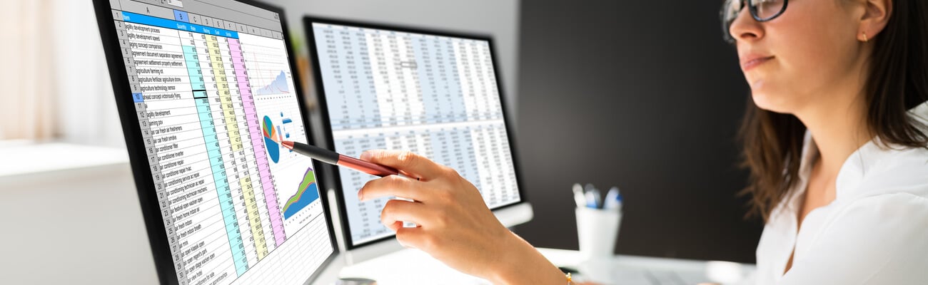 Analyst Working With Spreadsheet Business Data On Computer; Shutterstock ID 1805270761