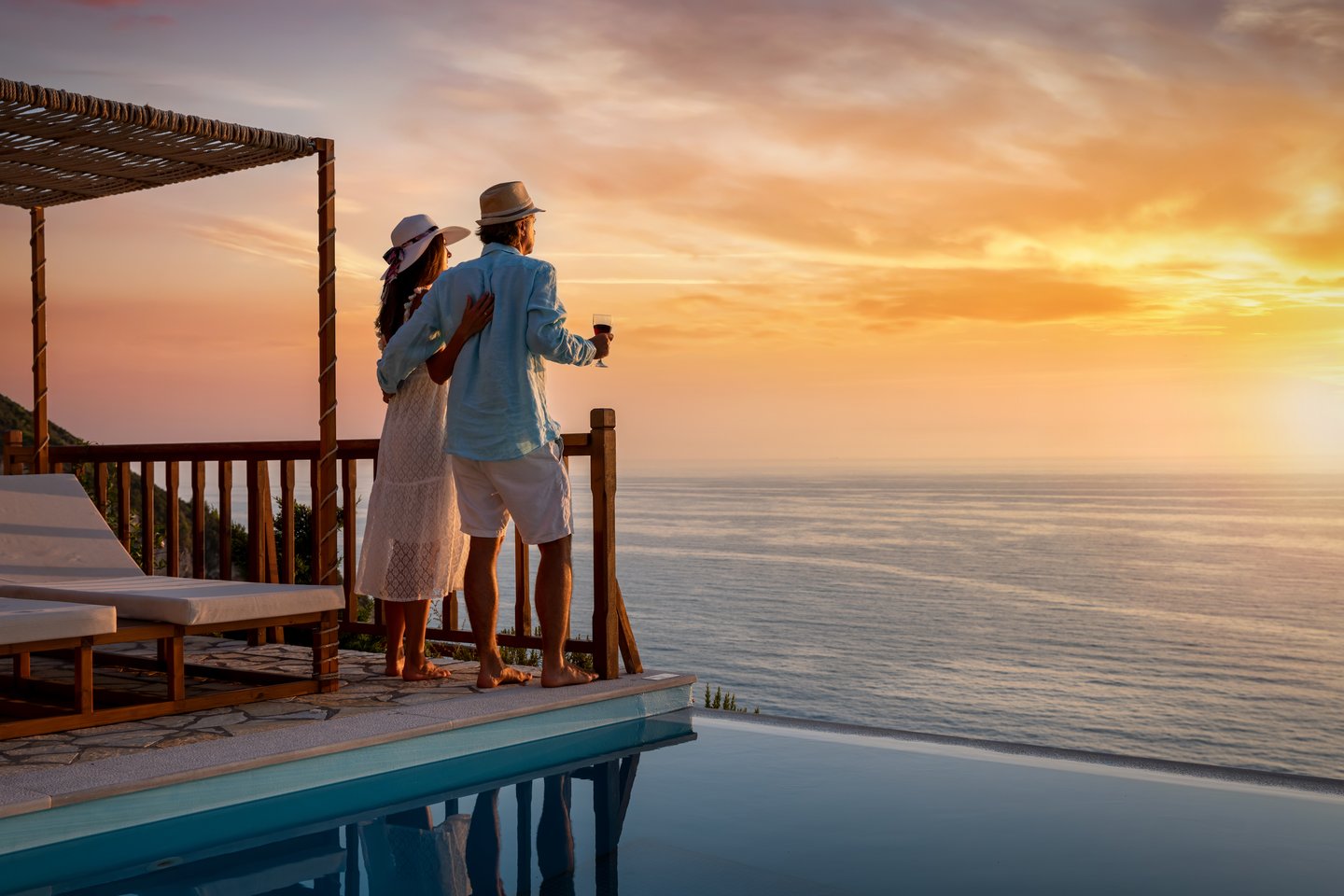 Man and woman on vacation watching sunset