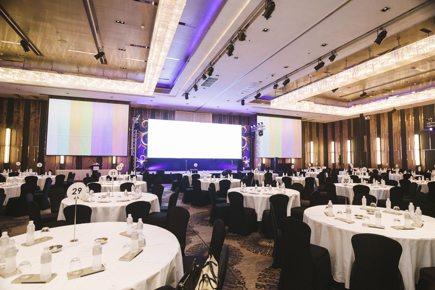 hotel conference room set up for attendees