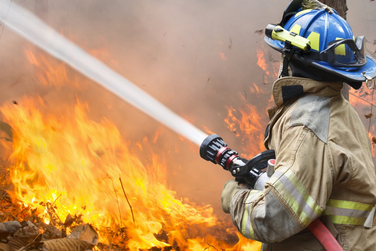 Firefighter with water hose