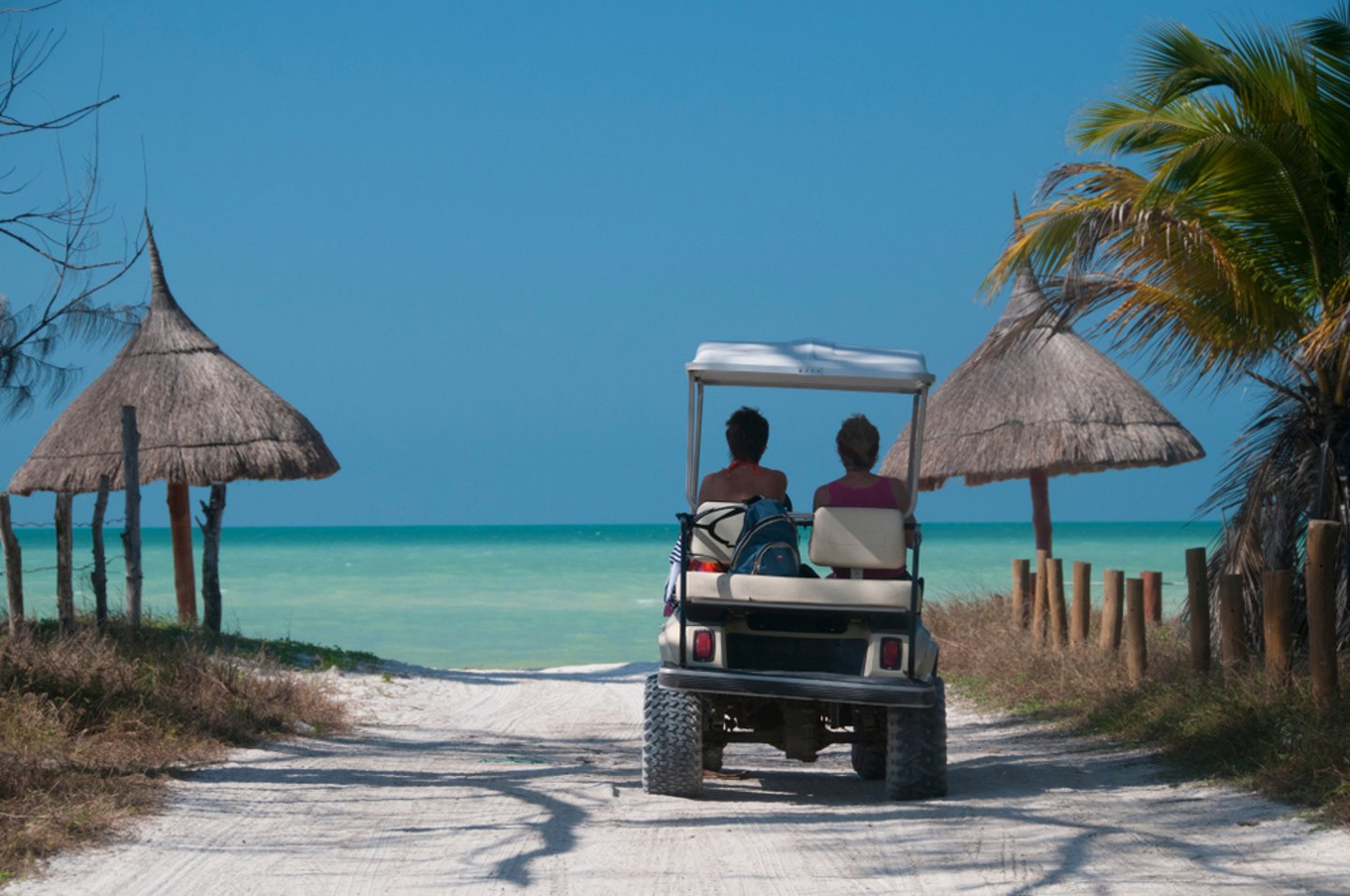 golf cart on tropical beach