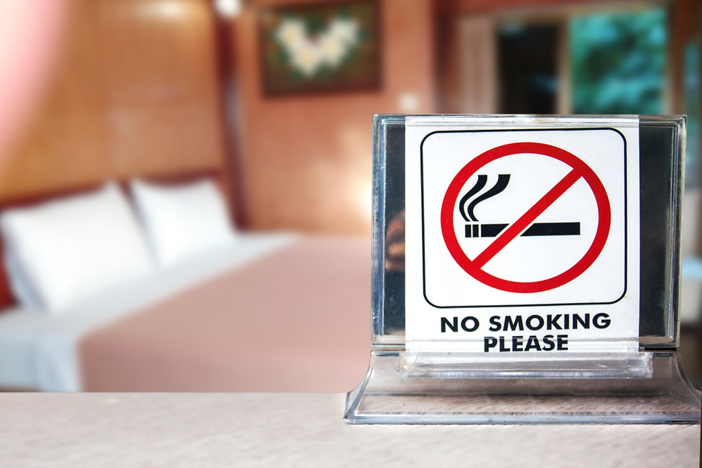 no smoking sign in a hotel room