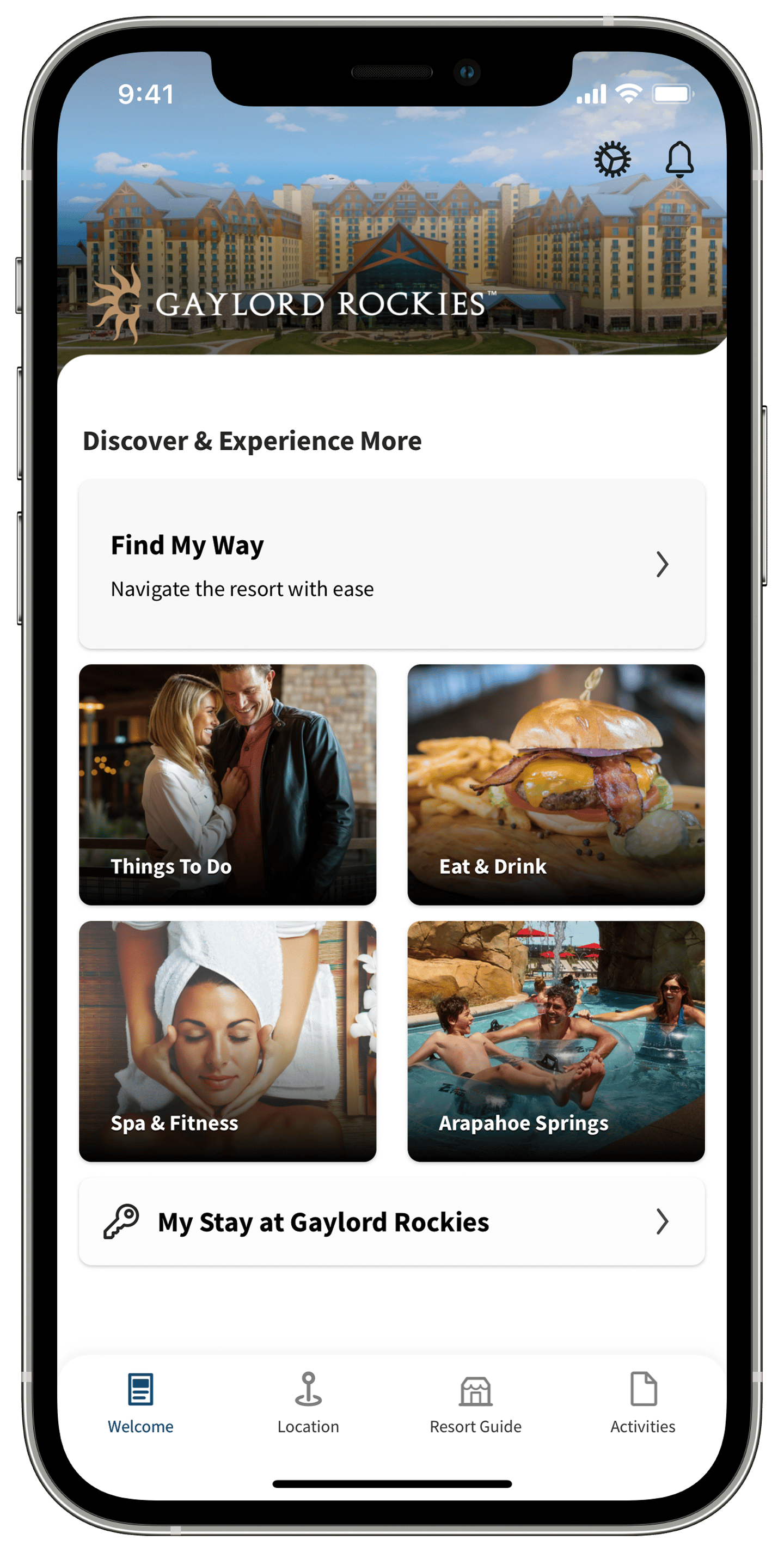 Gaylord Hotels Mobile App with activity tiles