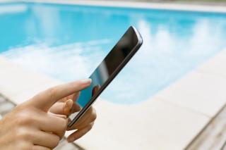 smartphone at pool smartphone at pool