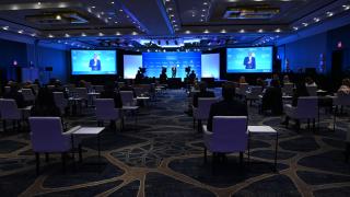 a room with a large screen television